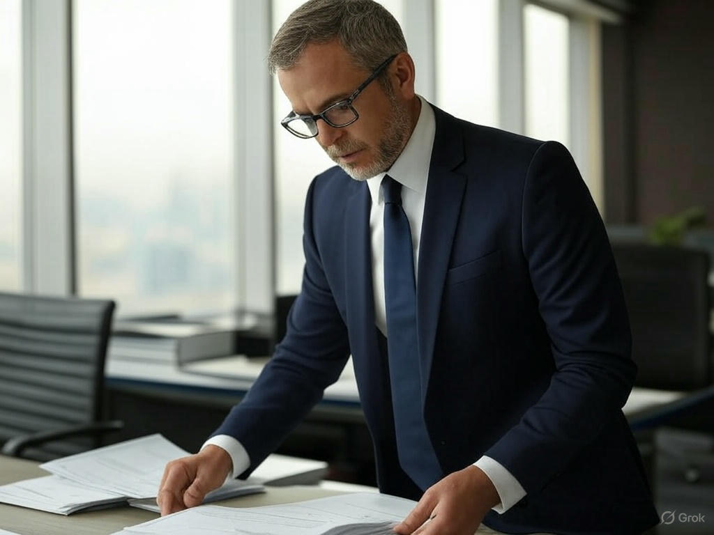 Business Transfer Agent with Glasses Handling Paperwork